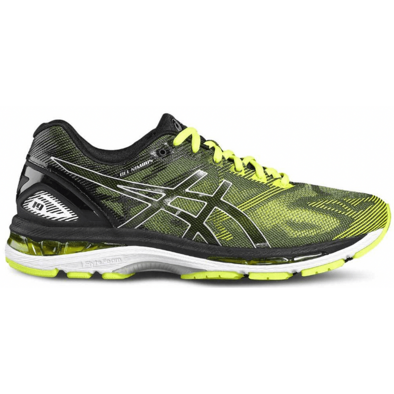 Men s Asics Gel Nimbus 19 Black Safety Yellow Silver Fresh Out Sneakers